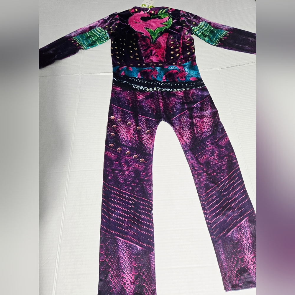 Descendants Mal Costume Little Girls 3D Printed Jumpsuit Party Dress Up 120 - Picture 3 of 10